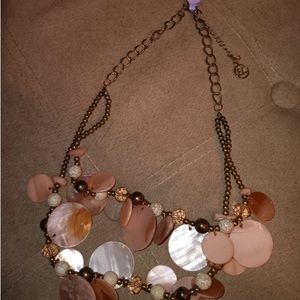 Heavily beaded layered necklace with opalescent decor